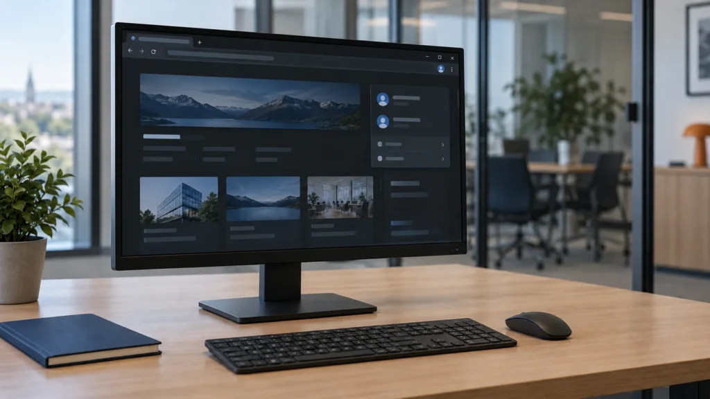Monitor mit geöffneter Profilansicht in einem dunklen Browser.